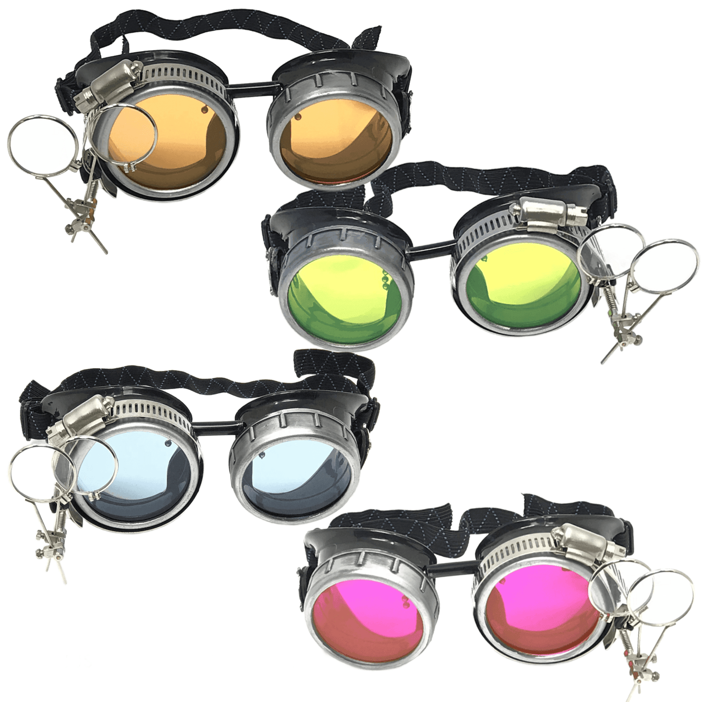 Steampunk Metallic Goggles with magnifying eye loupes pastel goth punk - pink