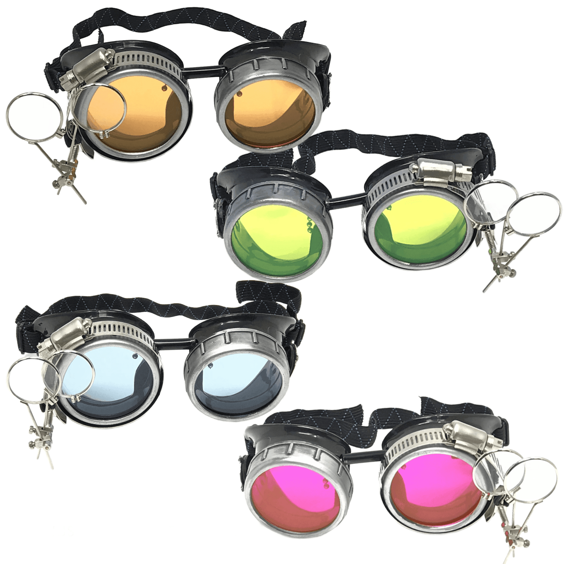 Steampunk Metallic Goggles with magnifying eye loupes pastel goth punk - pink