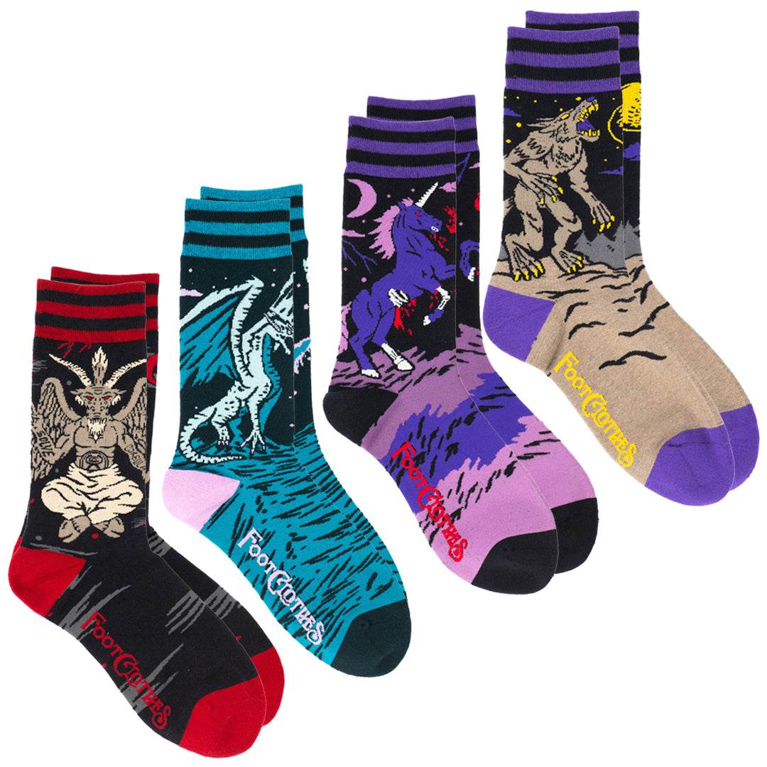 Evil AF Mythical Creatures Crew Sock Pack | 4 Designs - 