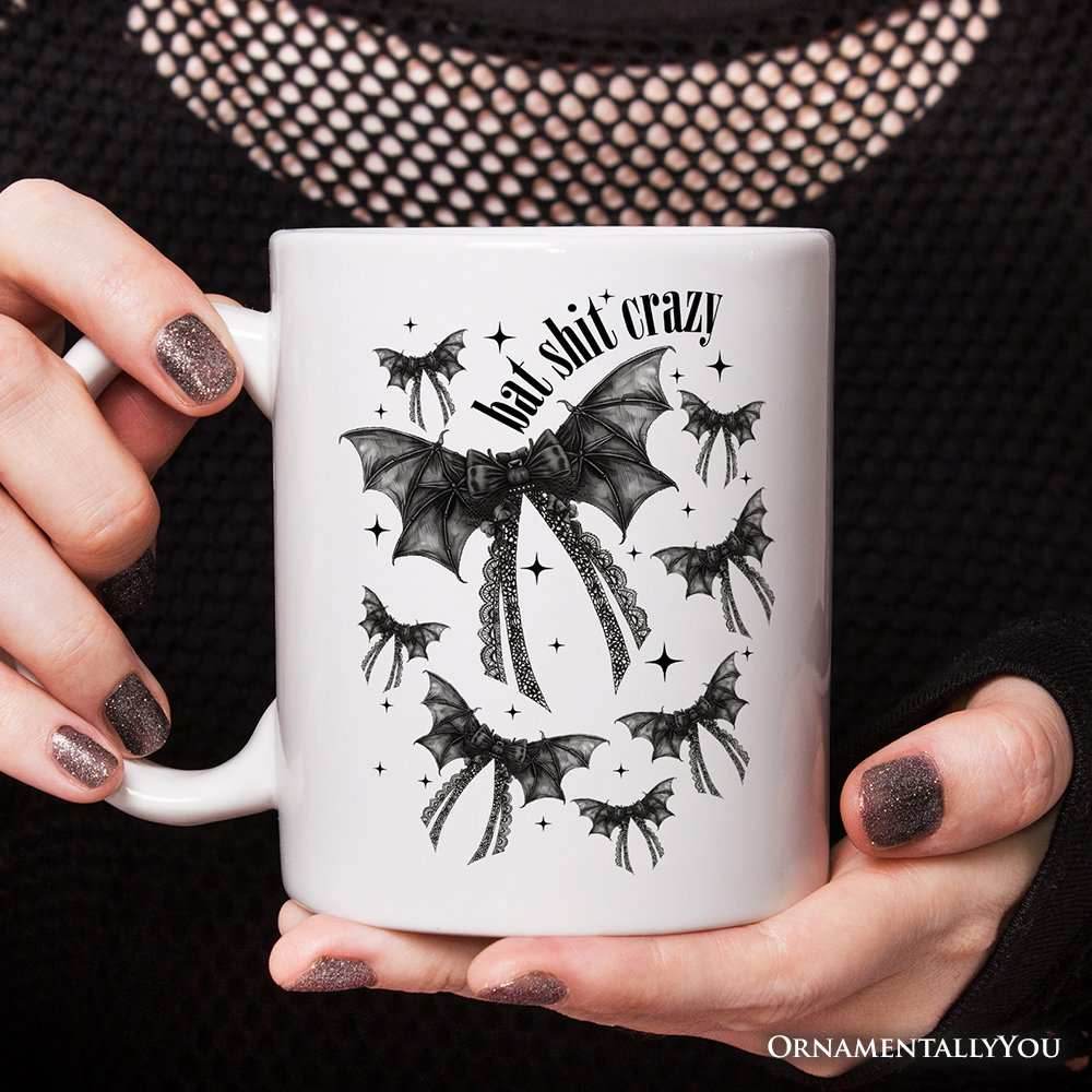 Bat Shit Crazy Coquette Bats Personalized Mug, Funny Halloween Gift with Custom Name - White / Non-Custom