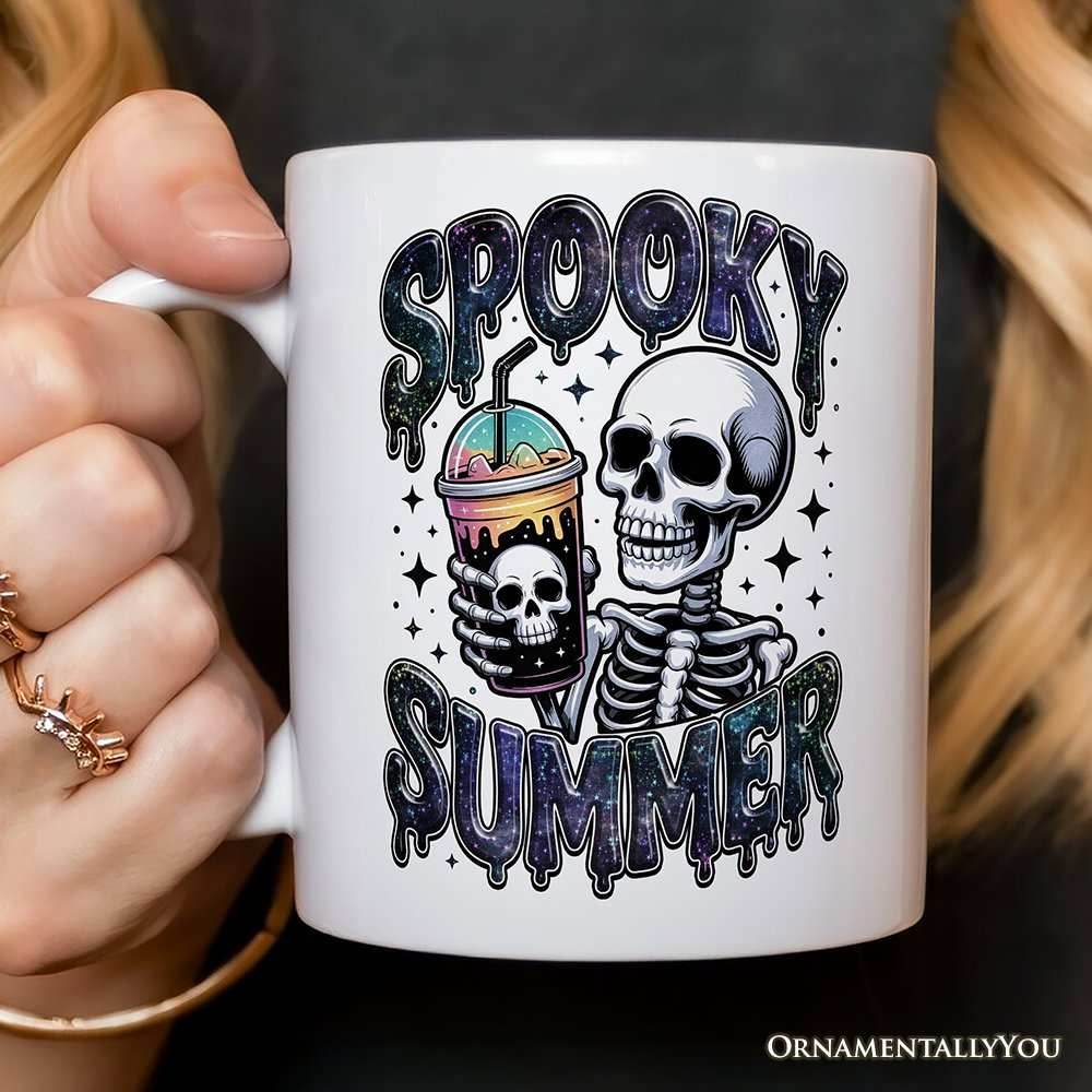 Spooky Summer Skeleton Personalized Mug, Snarky Halloween Coffee Gift with Custom Name - 12oz Mug