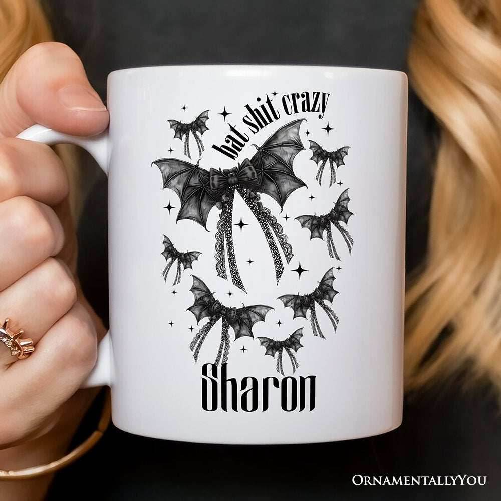 Bat Shit Crazy Coquette Bats Personalized Mug, Funny Halloween Gift with Custom Name - White / Customized