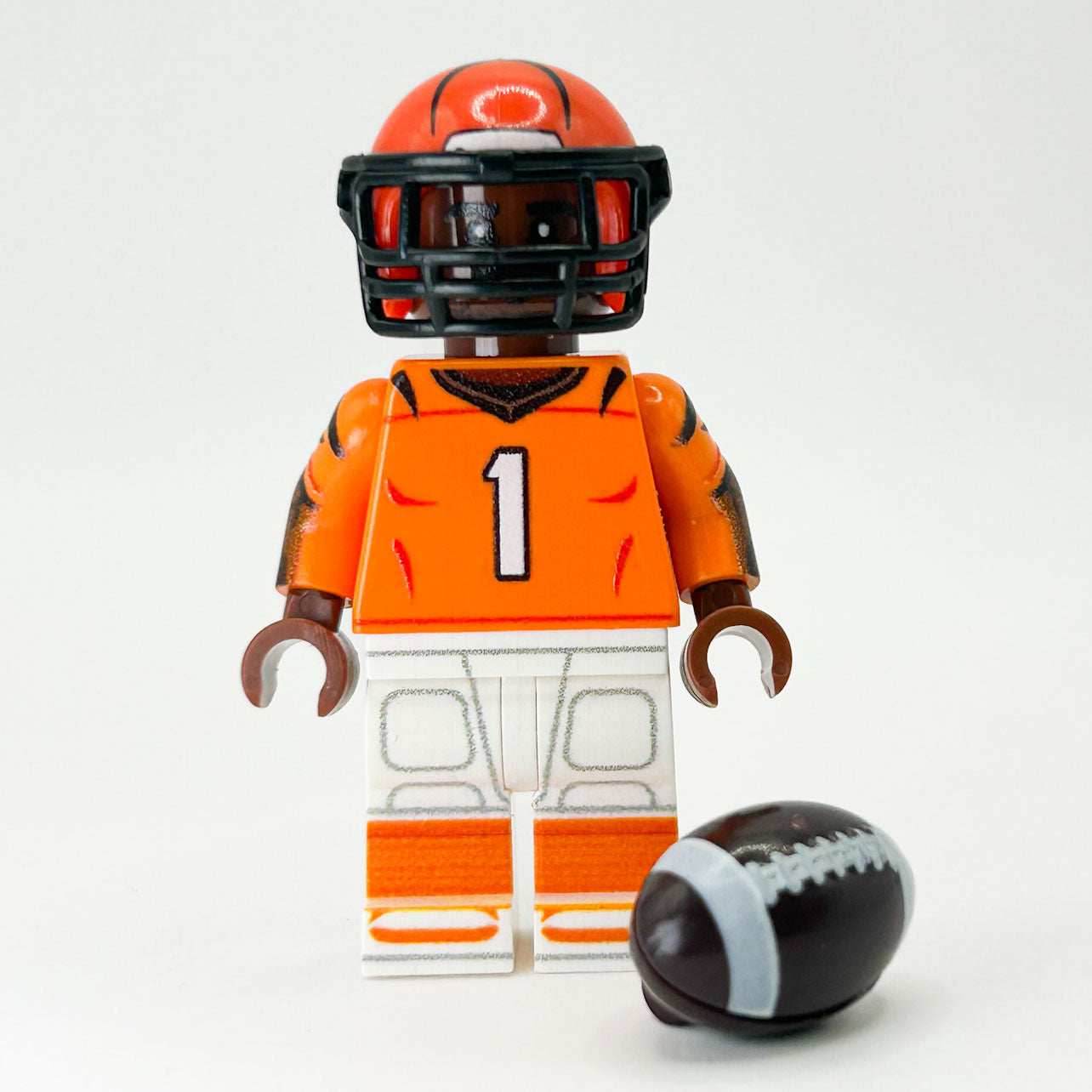 #1 WR Bengals Football Player Minifig made using LEGO parts - B3 Customs - 