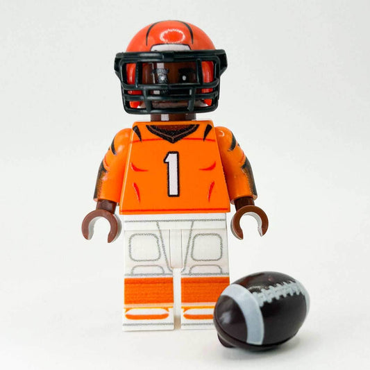 #1 WR Bengals Football Player Minifig made using LEGO parts - B3 Customs - 