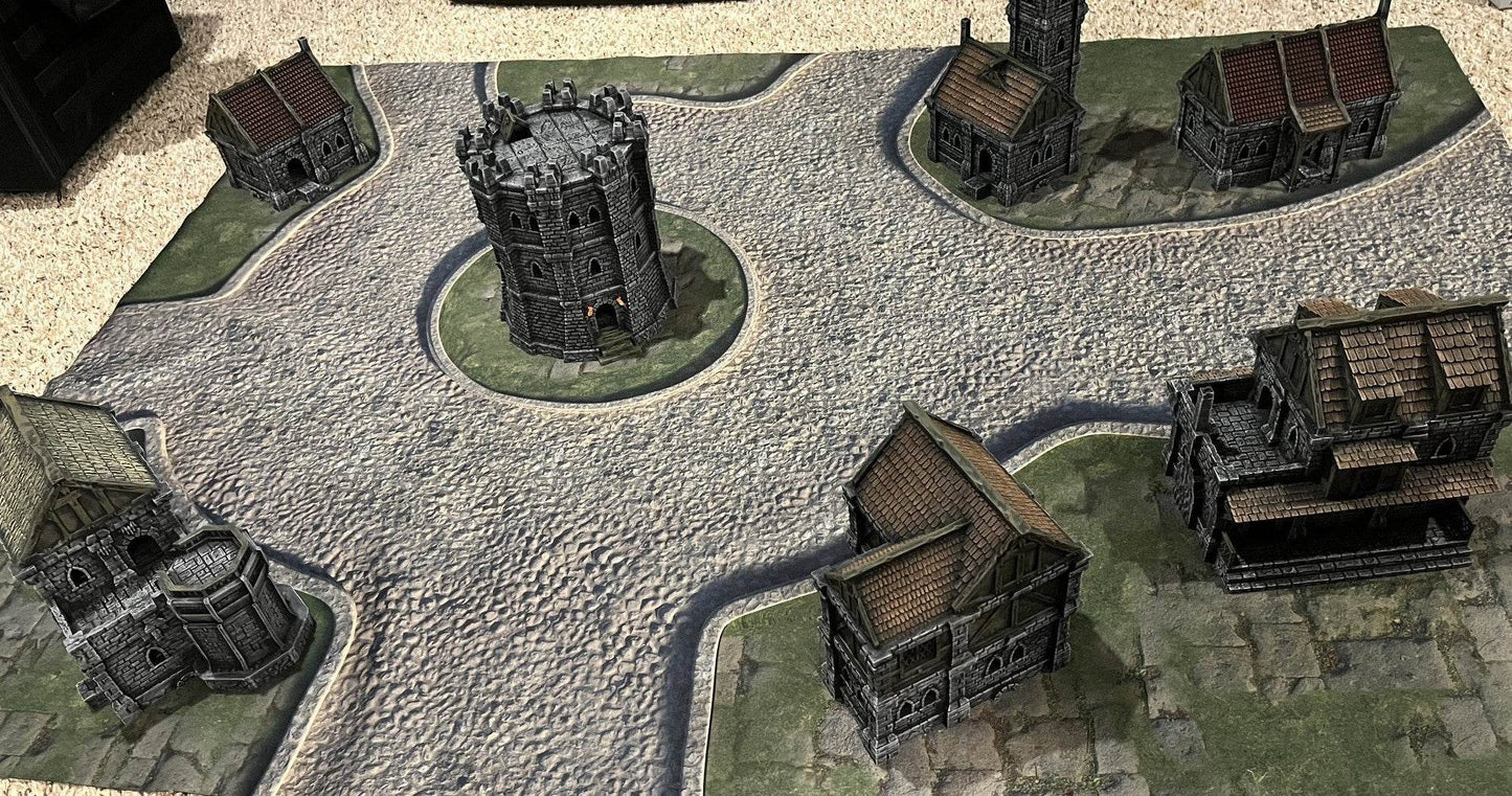 Town Center - Neoprene Battle Mat - Warhammer, AoS, 40K, Kill Team, MCP, Shatterpoint, Legion, More - 36x36