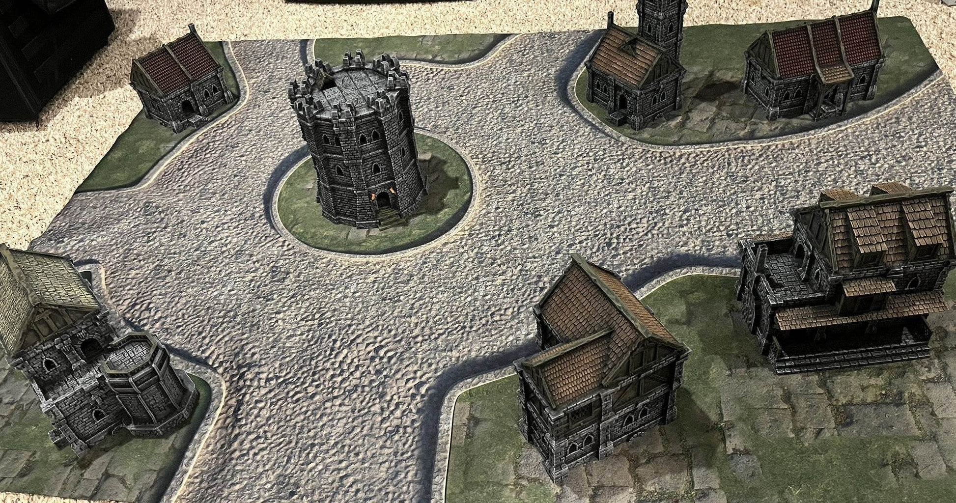 Town Center - Neoprene Battle Mat - Warhammer, AoS, 40K, Kill Team, MCP, Shatterpoint, Legion, More - 36x36