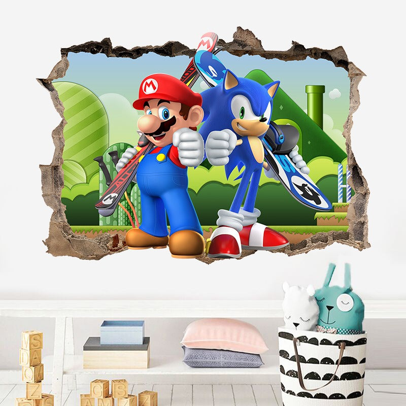 3D Wall Piercing Mario Full Staff Wall Stickers