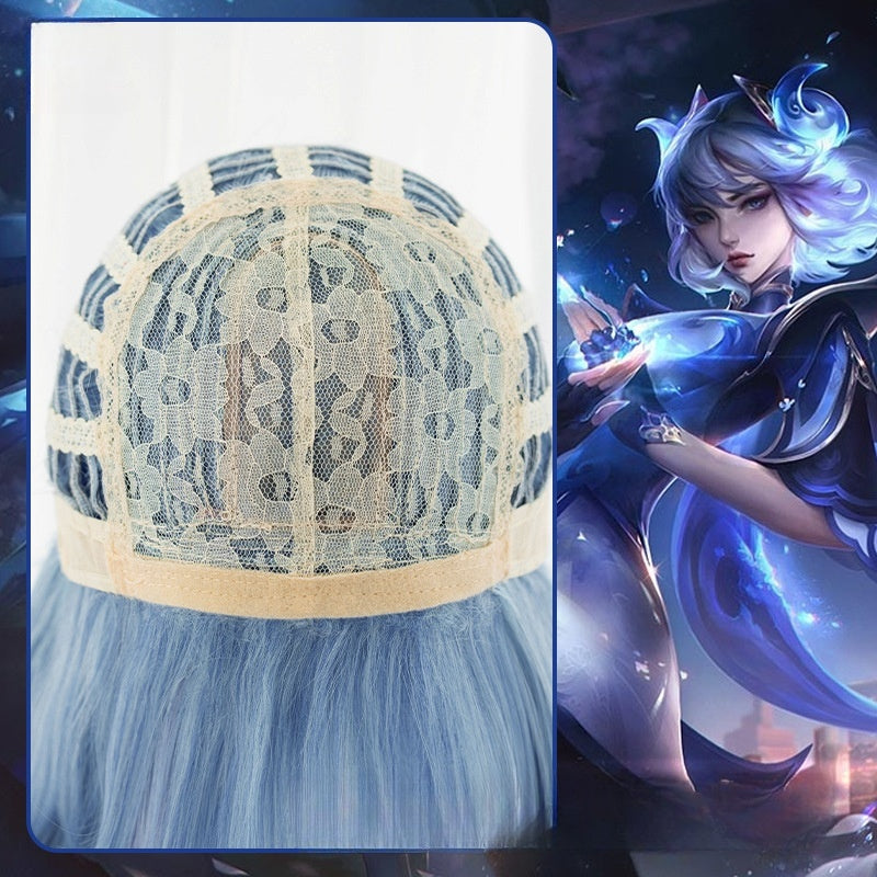 League of Legends cosplay wig, blue and white porcelain, Erelia knife girl