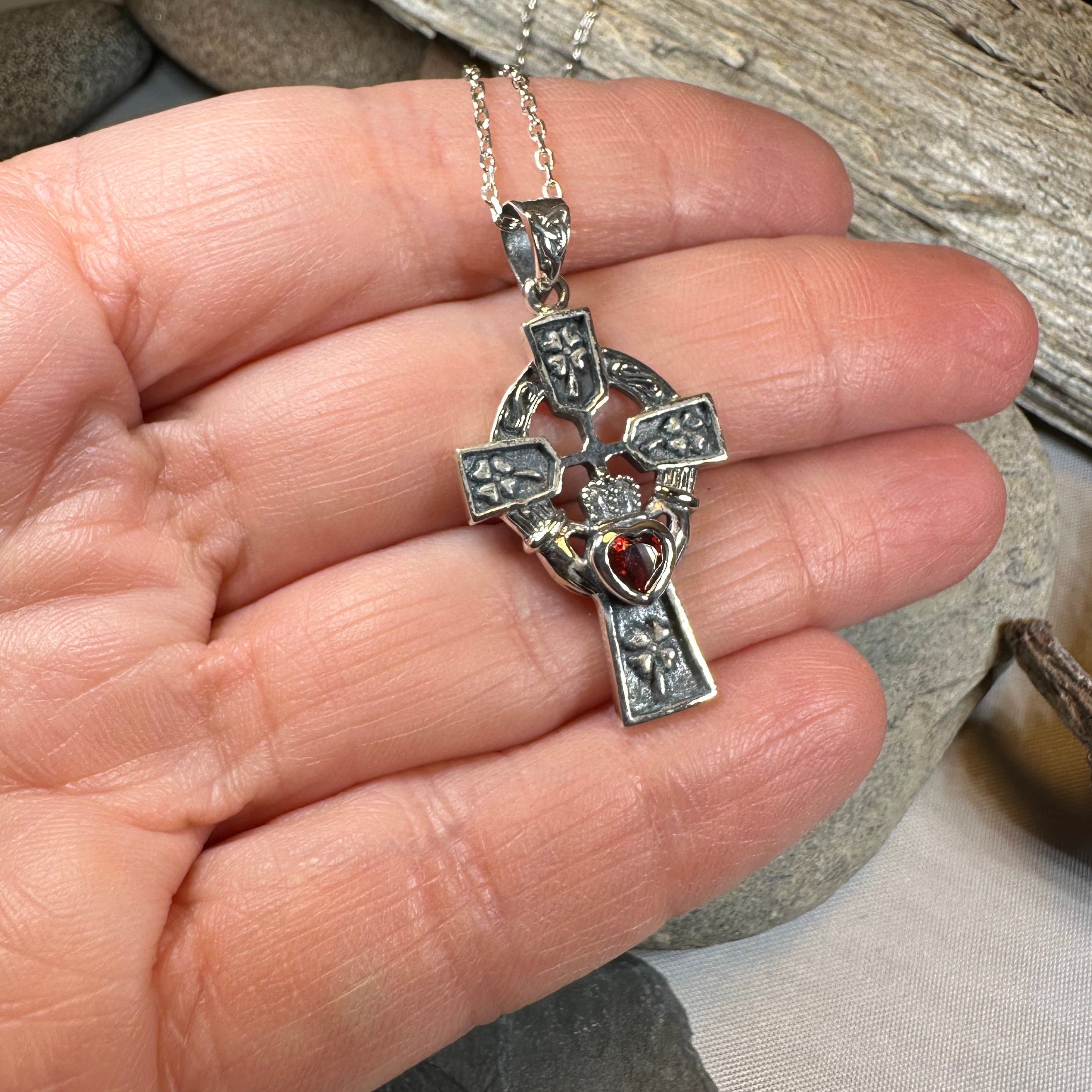 Irish Love Shamrock Claddagh Cross Necklace