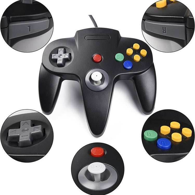 N64 USB wired game controller N64 appearance PC controller retro classic game console appearance controller - black