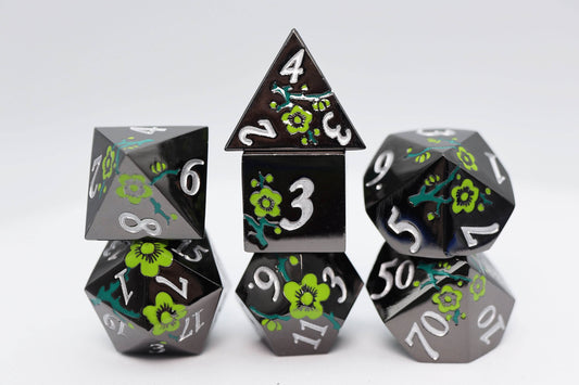 Metallic Bouquet: Dark Green Hellebore - Metal RPG Dice Set - 