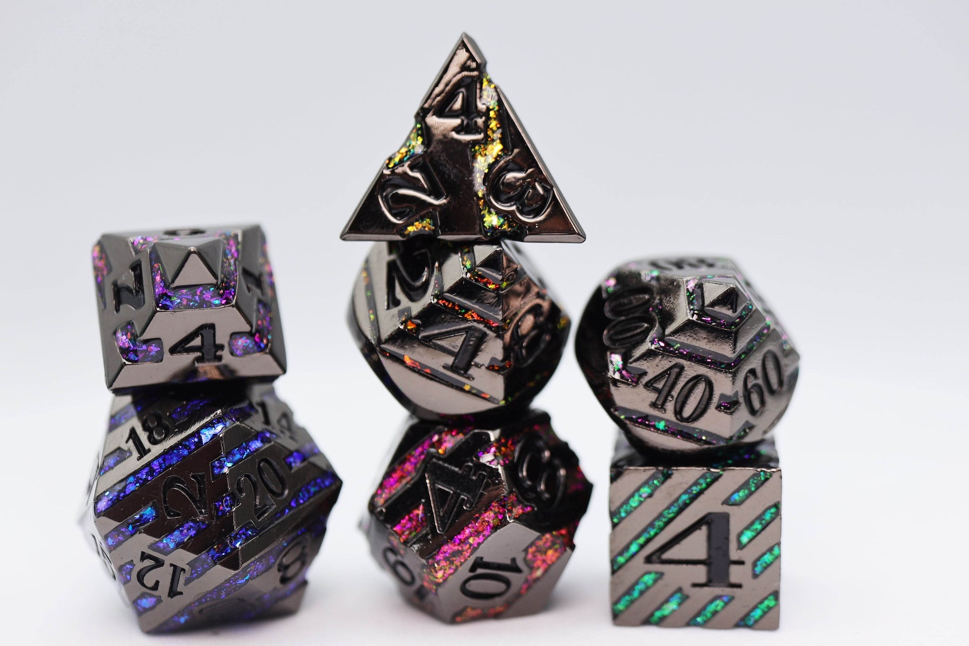 Into the Mines: Black with Rainbow Mica - Metal RPG Dice Set - 