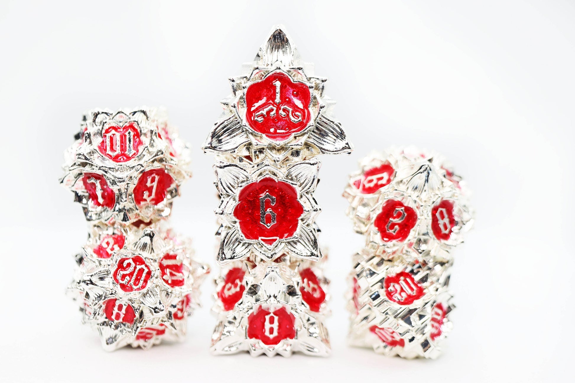 Floral Starburst: Icy Amaryllis - Metal RPG Dice Set - 