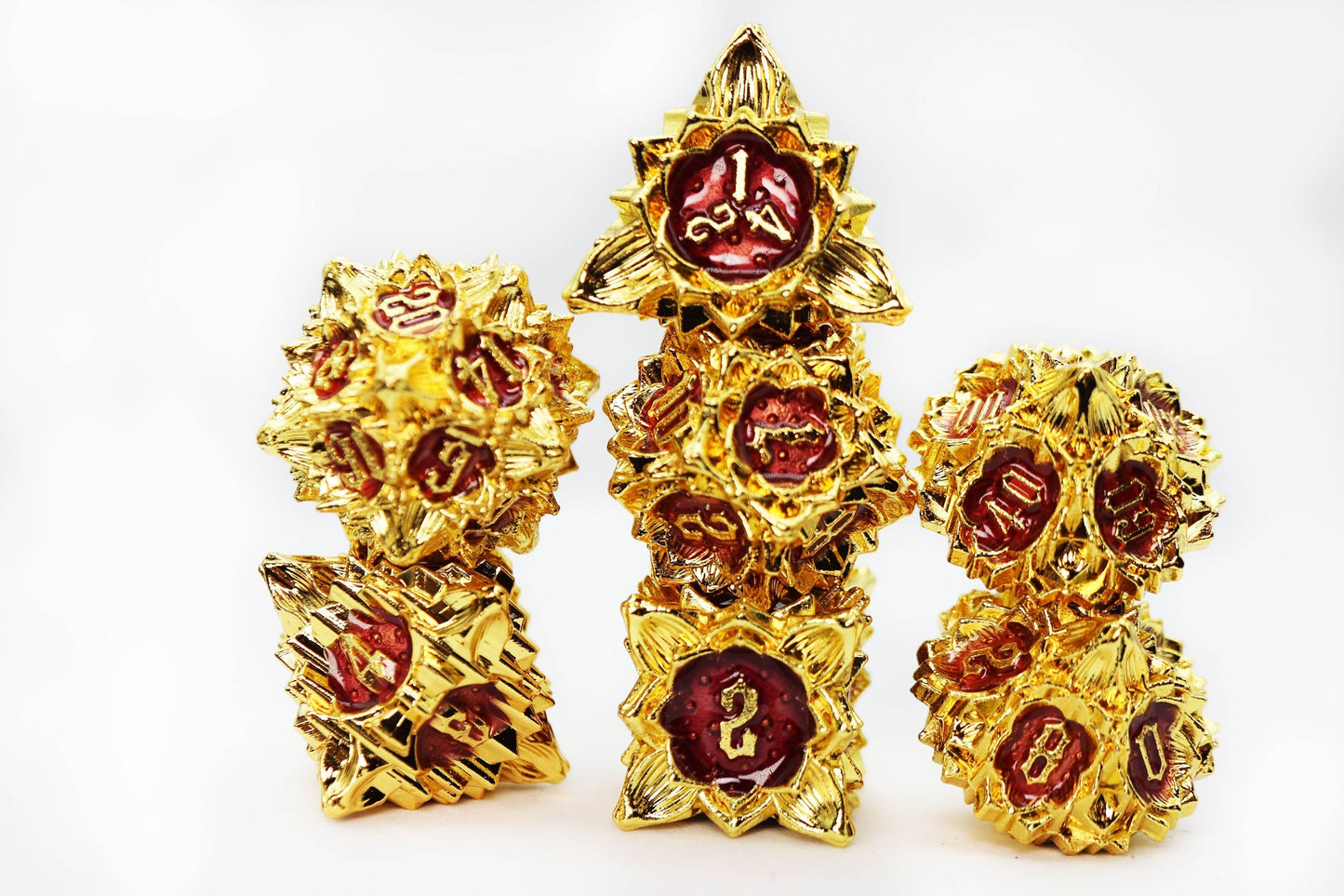 Floral Starburst: Carmine Canna - Metal RPG Dice Set - 