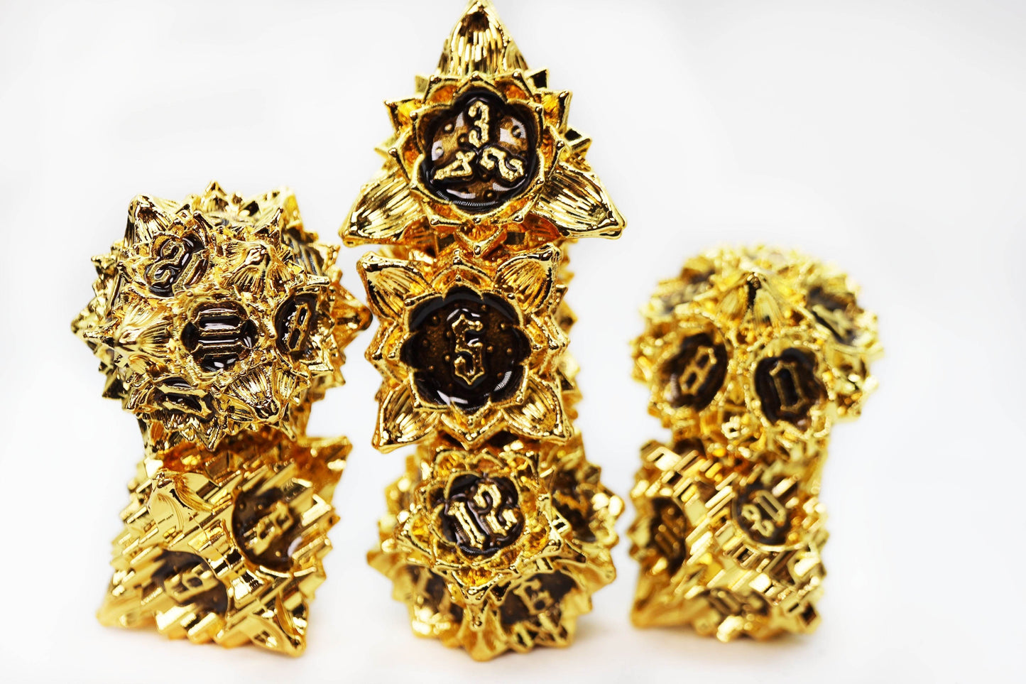 Floral Starburst: Blackout Viola - Metal RPG Dice Set - 