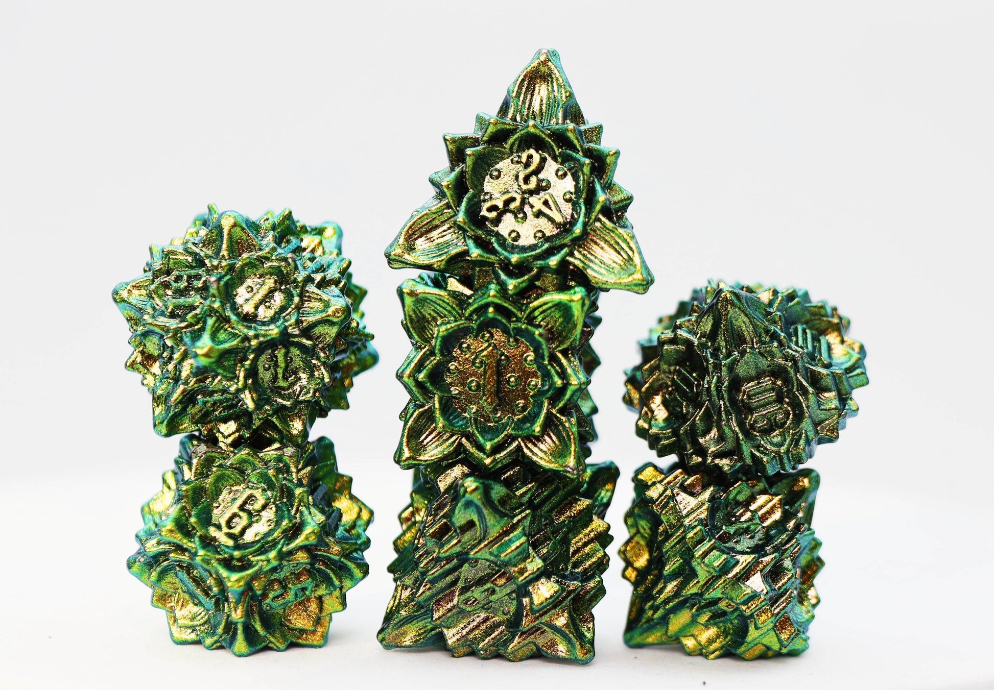 Floral Starburst: Frosted Undergrowth - Metal RPG Dice Set - 