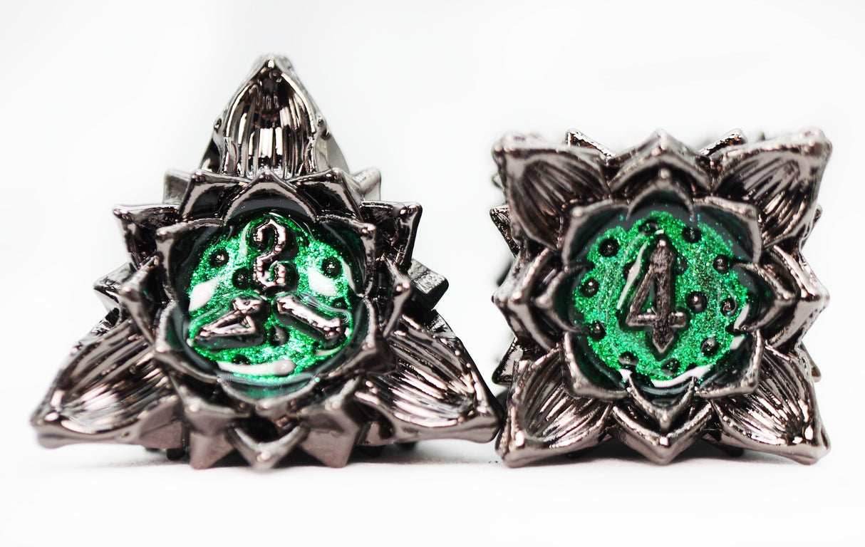 Floral Starburst: Midnight Forest - Metal RPG Dice Set - 