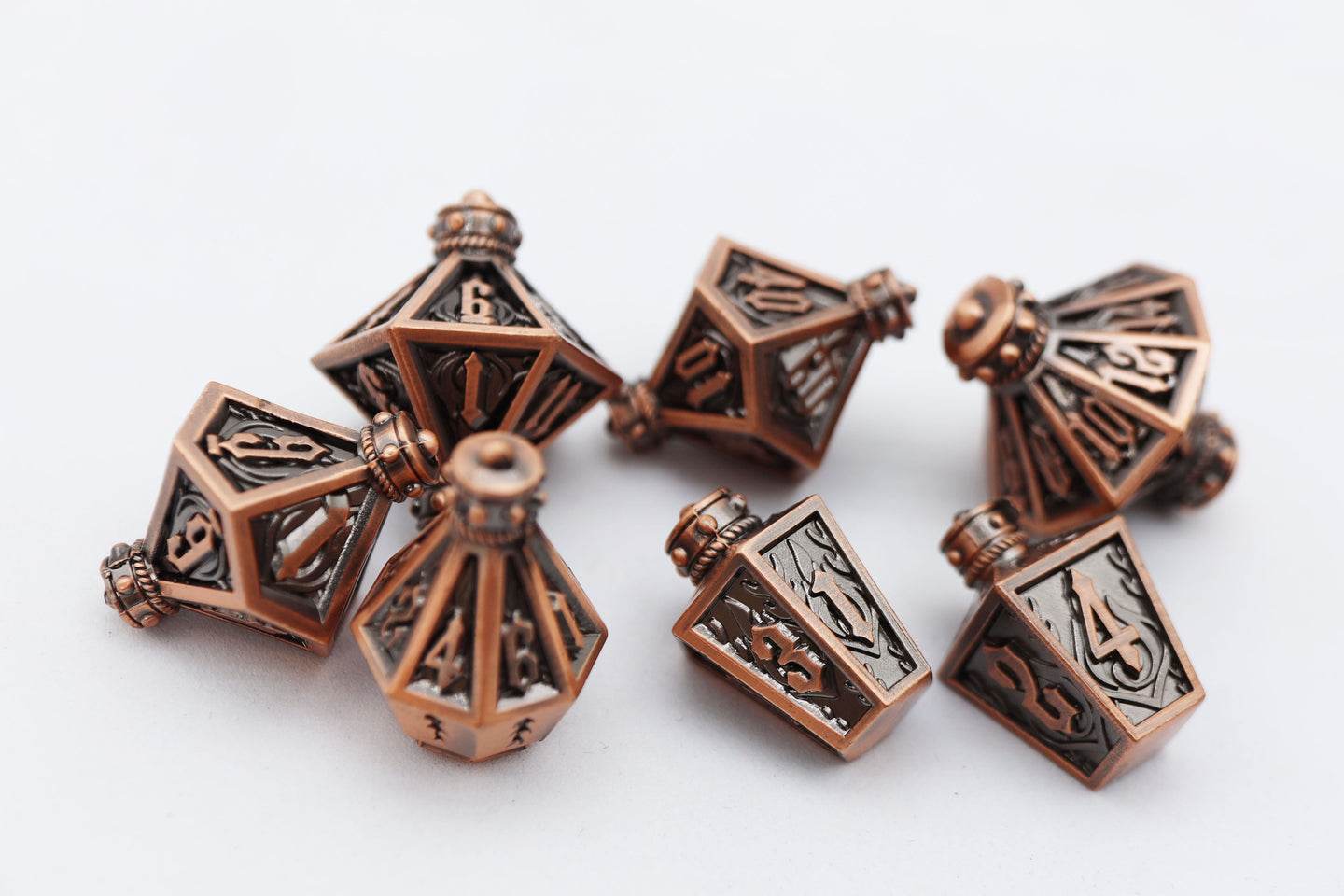 Moonlit Lantern: Coppered Flames - Metal RPG Dice Set - 
