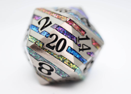 35mm Metal D20 - Silver with Rainbow Mica - 