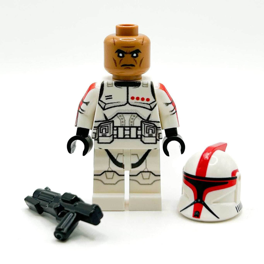 Custom Commander Clone Trooper (Red, Phase 1) Minifig made using LEGO parts - B3 Customs - 
