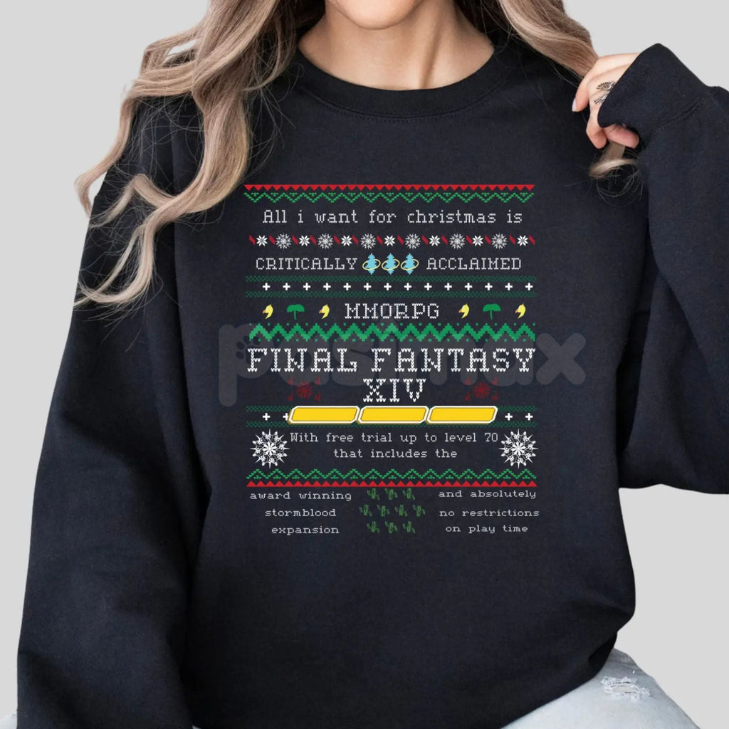 FFXIV Christmas Sweatshirt: "Critically Acclaimed Online RPG" Holiday Crewneck – Final Fantasy XIV Fan Gift