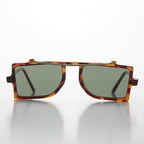 Grunge Safety Flat Lens Steampunk Vintage Sunglass - Flash - Black / Green Lens