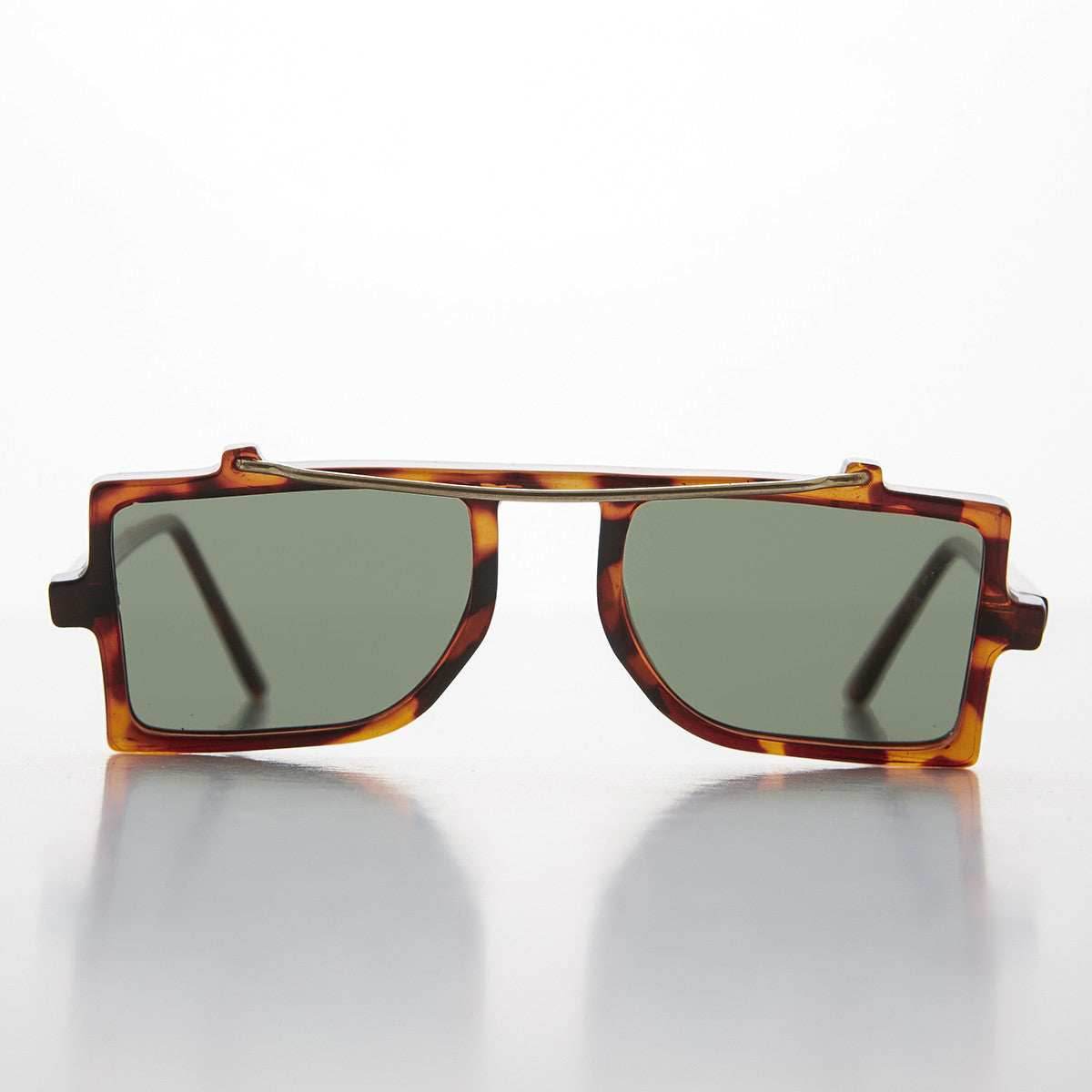 Grunge Safety Flat Lens Steampunk Vintage Sunglass - Flash - Black / Green Lens