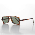 Grunge Safety Flat Lens Steampunk Vintage Sunglass - Flash - Tortoise / Green Lens