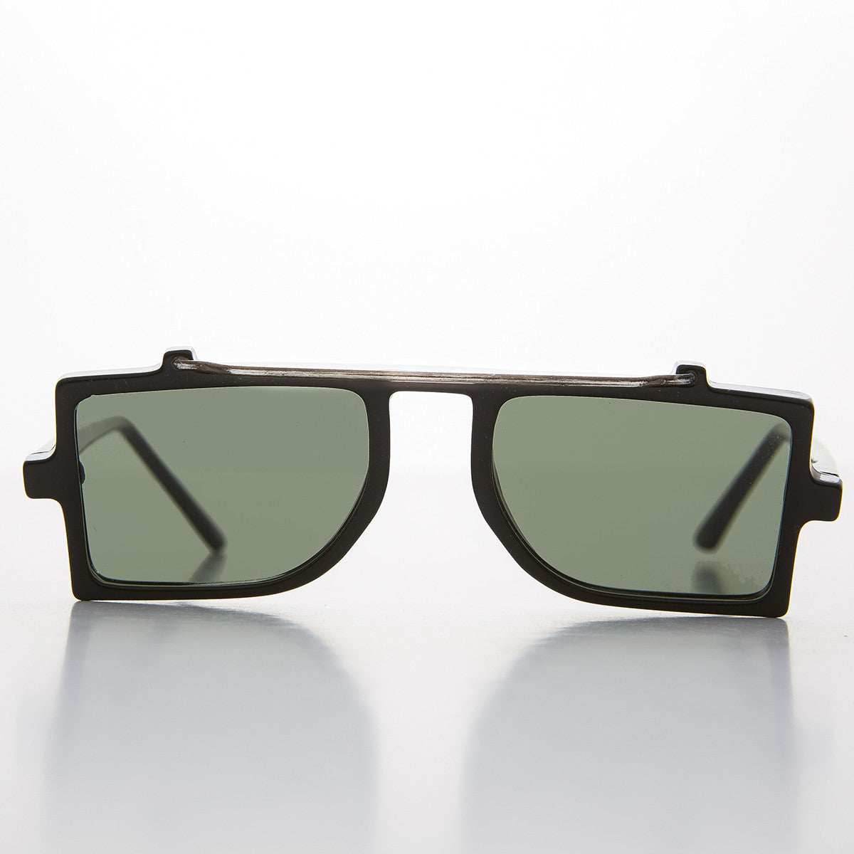Grunge Safety Flat Lens Steampunk Vintage Sunglass - Flash - Black / Green Lens