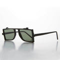 Grunge Safety Flat Lens Steampunk Vintage Sunglass - Flash - Black / Green Lens