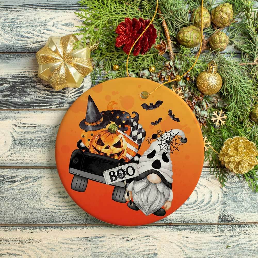 Boo! Halloween Ghost Gnome Ornament - Circle