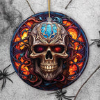 Phantom's Grin Sinister Skull Stained Glass Style Ceramic Ornament, Halloween Themed Christmas Gift and Decor - Circle