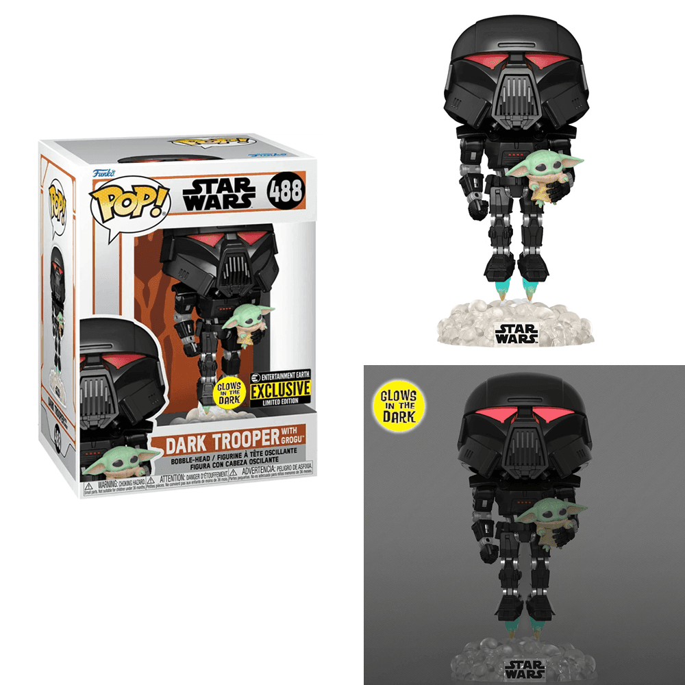 Funko POP! The Mandalorian - Dark Trooper with Grogu (Glow in the Dark) Vinyl Figure Entertainment Earth Exclusive - 