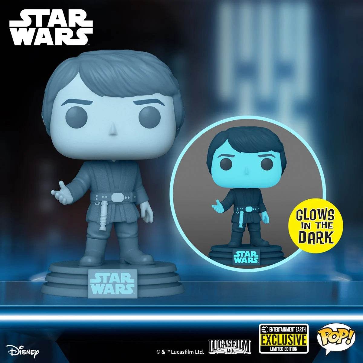 Funko Pop! Star Wars Return of the Jedi 40th - Holographic Luke Skywalker Glow-in-the-Dark Entertainment Earth Exclusive - 