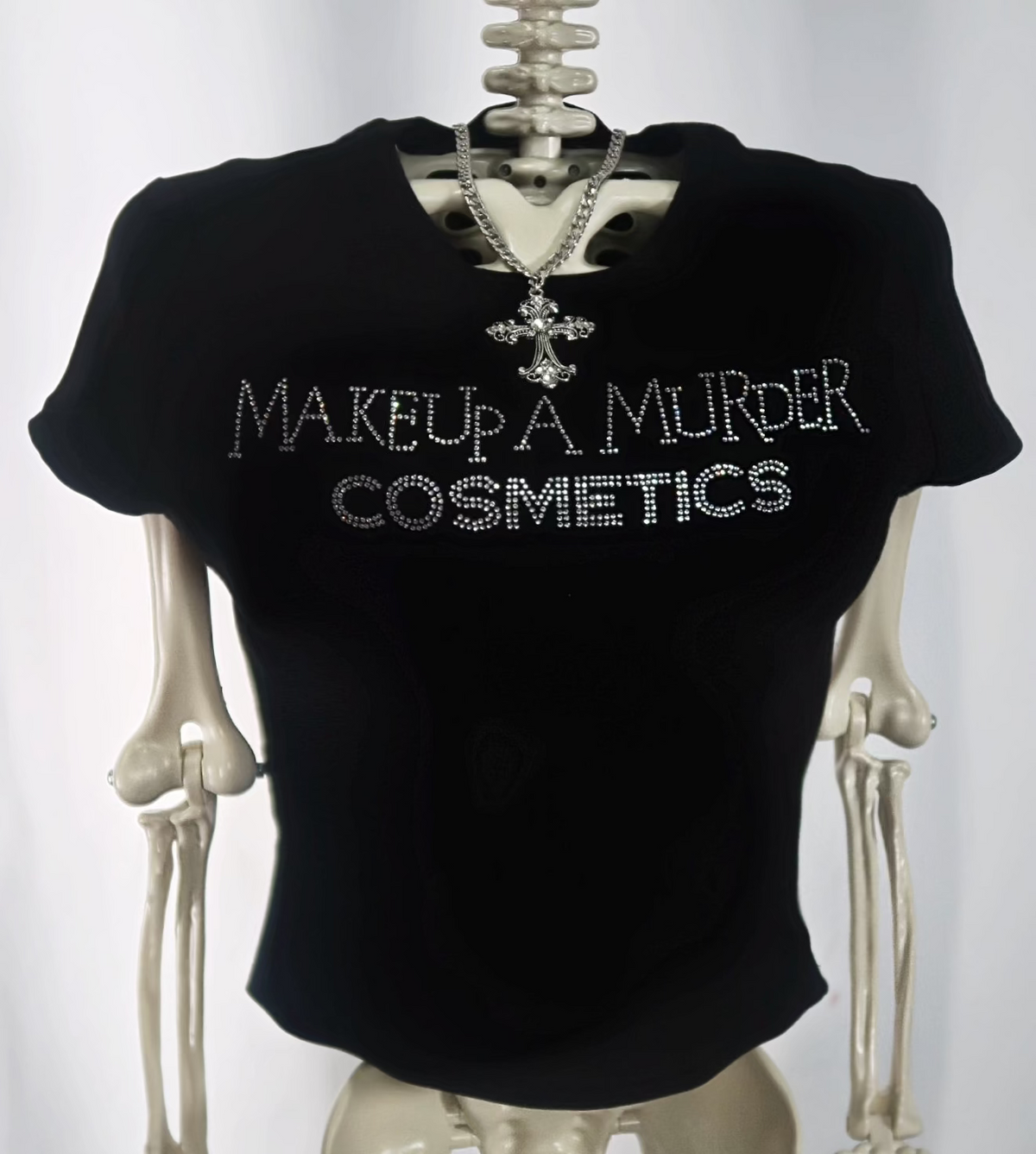Makeup A Murder Signature Rhinestone Low Crop Top