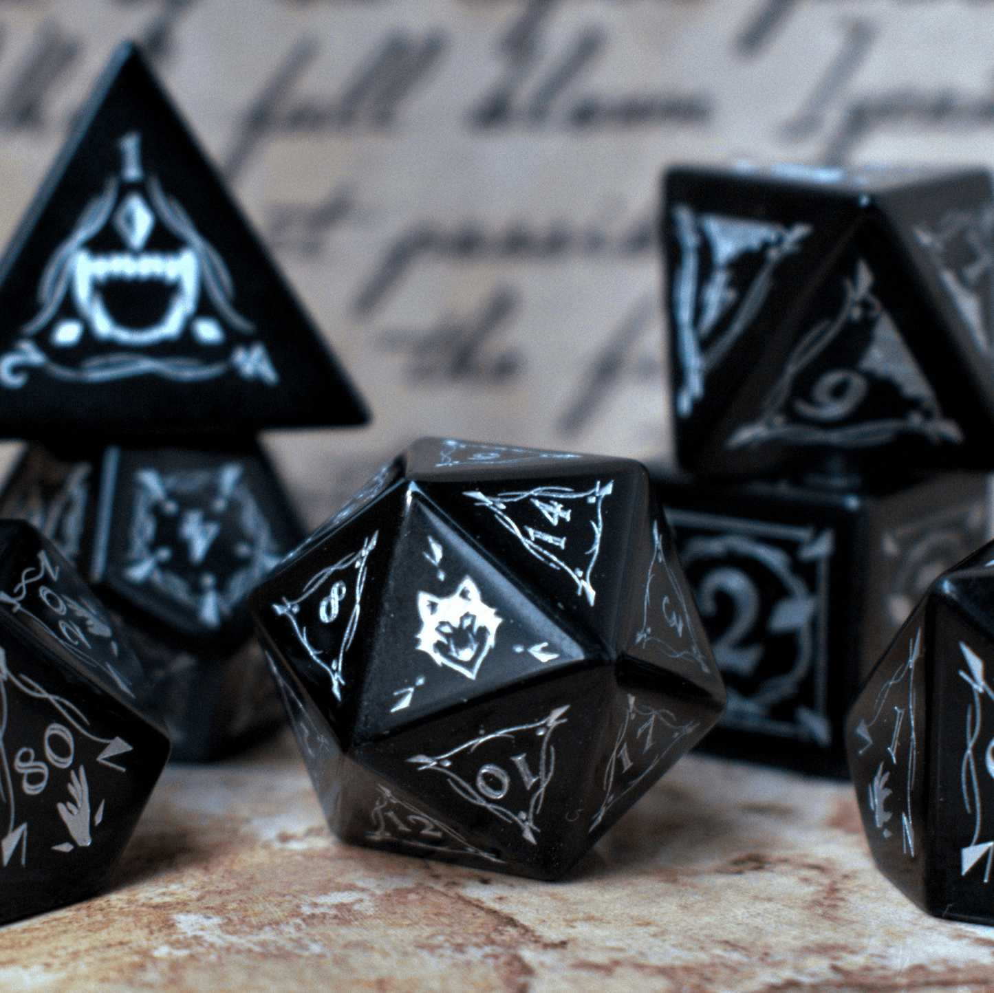 Fangs of Winter Obsidian Stone Dice Set 'PRE-ORDER | SPRING EVENT DEAL' - 