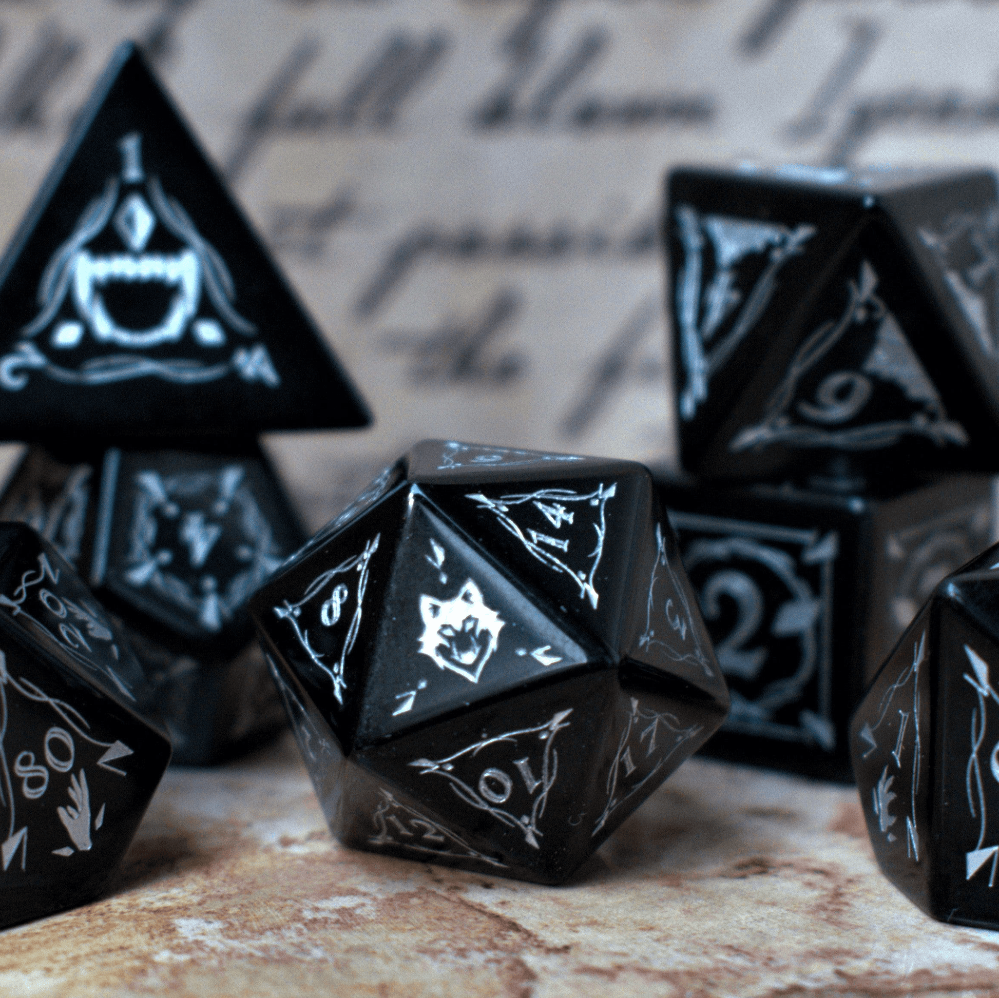 Fangs of Winter Obsidian Stone Dice Set 'PRE-ORDER | SPRING EVENT DEAL' - 