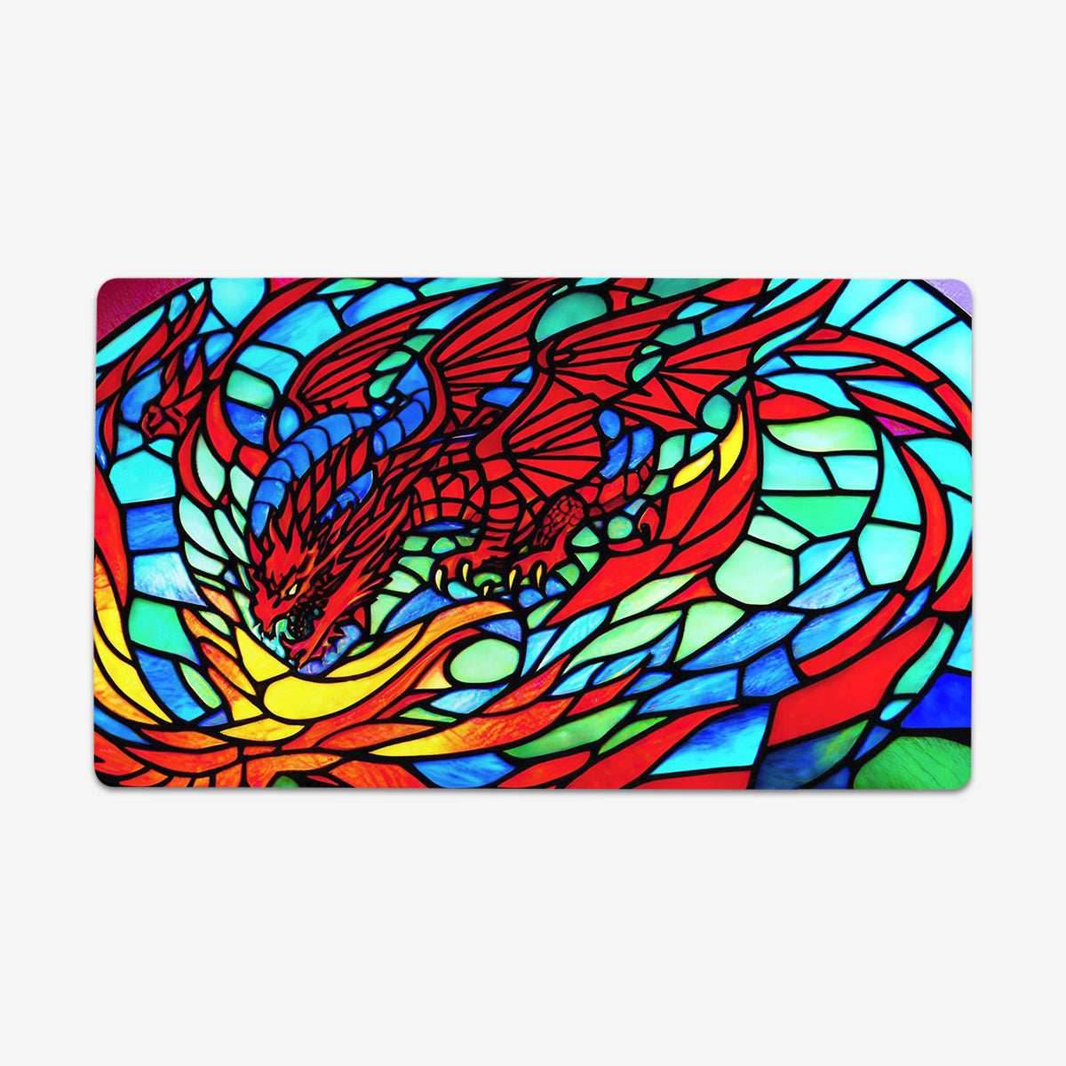 Red Stained Glass Dragon Playmat - Plain