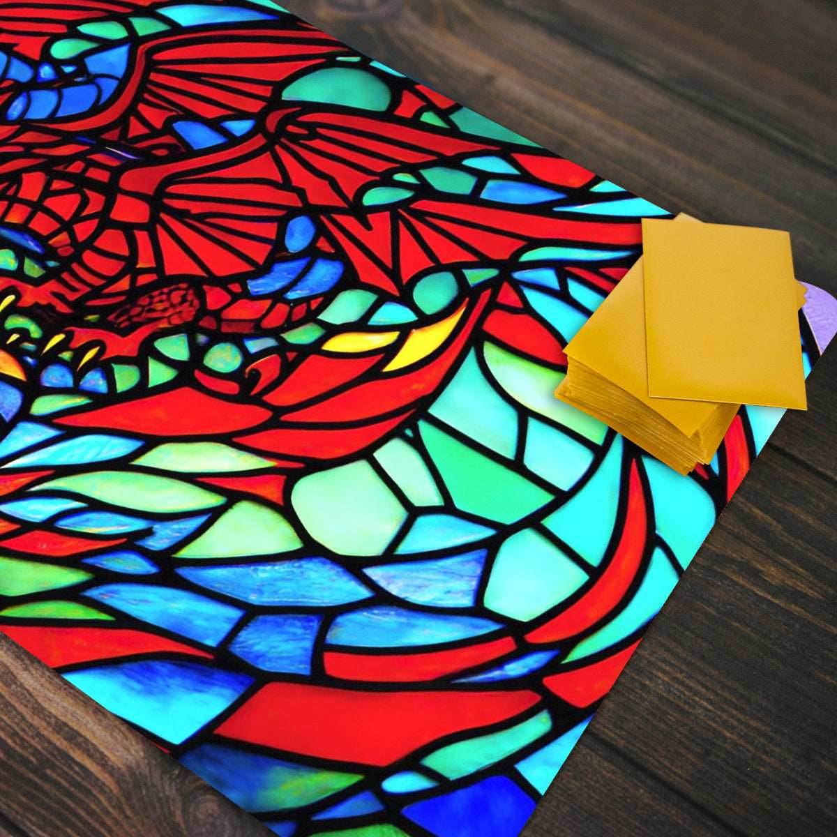 Red Stained Glass Dragon Playmat - Plain