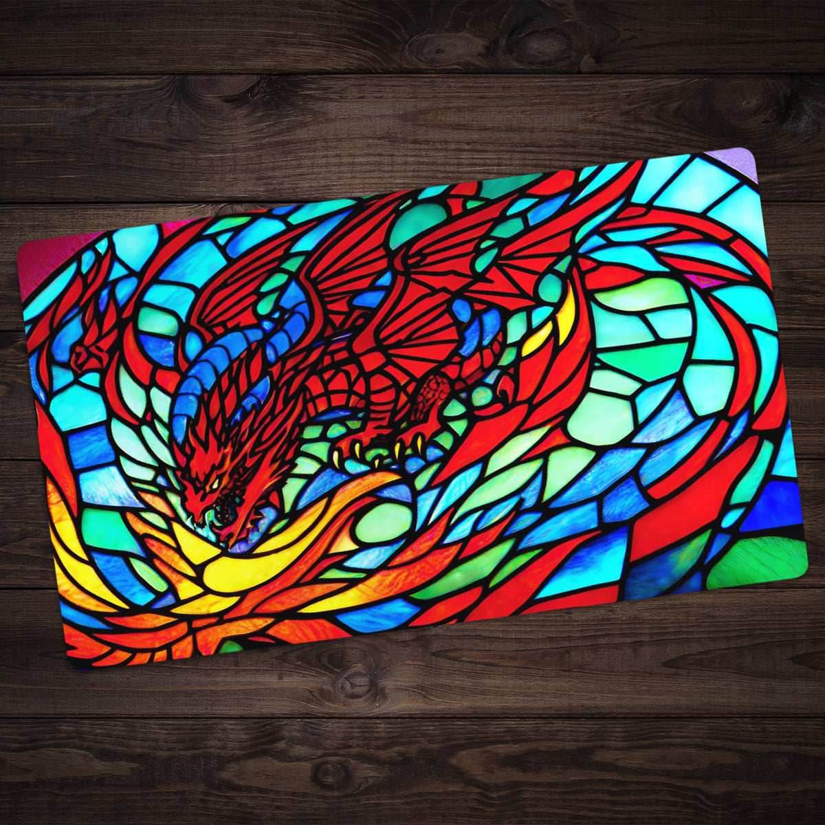 Red Stained Glass Dragon Playmat - Plain