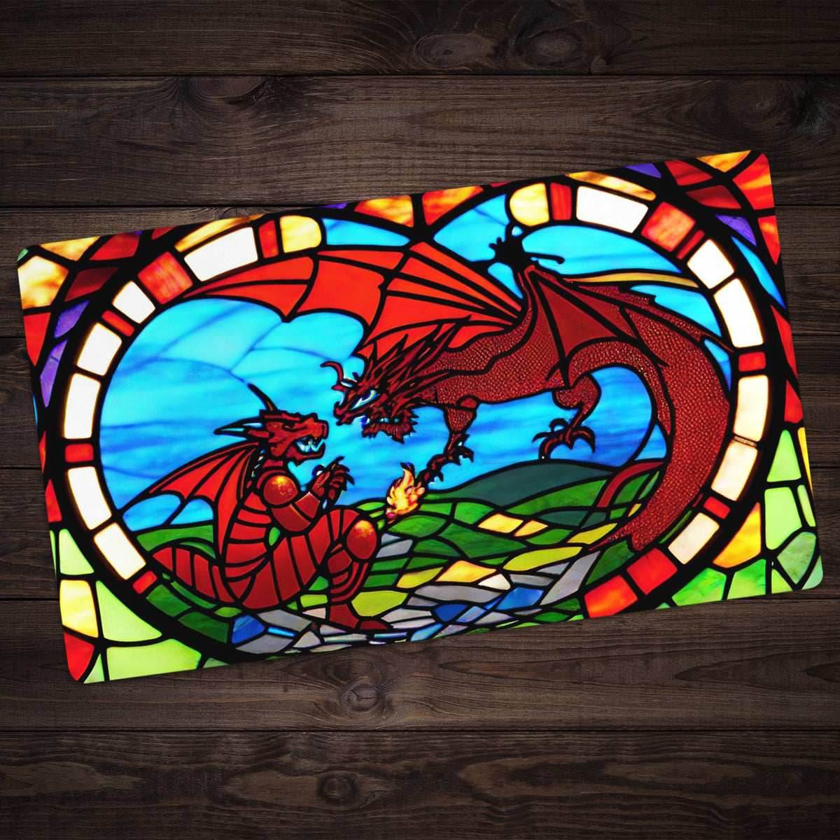 Two Dragon Stained Glass Playmat - Plain