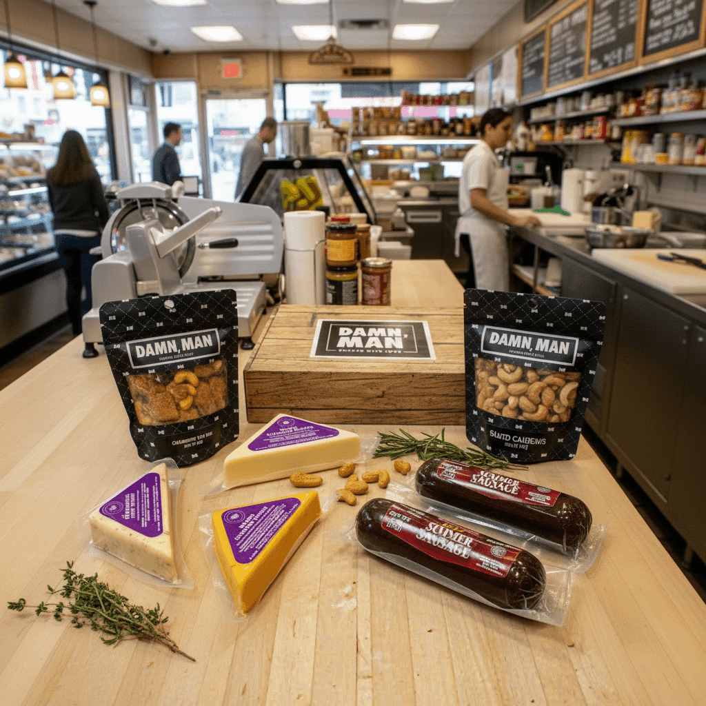 Delicatessen Gift Box – Gourmet Cheese, Beef Sausage & Nuts | Perfect Snack Box for Men – Tailgate, Game Night, Birthday Gifts - 