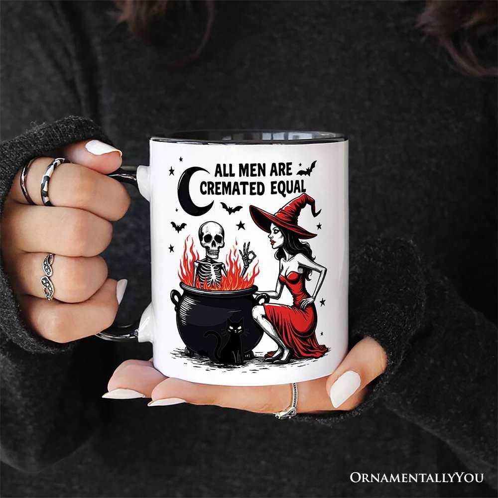 All Men Are Cremated Equal Halloween Personalized Mug, Funny Witch Cauldron Gift with Custom Nam - White - Black / Customized