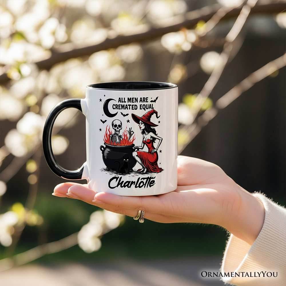 All Men Are Cremated Equal Halloween Personalized Mug, Funny Witch Cauldron Gift with Custom Nam - White - Black / Customized