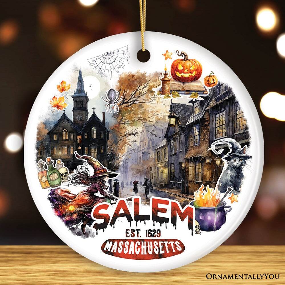 Artistic Spooky and Classic Salem Massachusetts Ornament, Witches and Halloween Souvenir Gift - Circle
