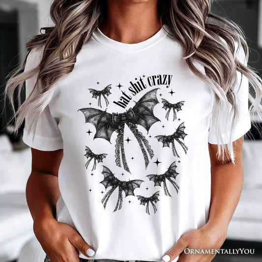 Bat Shit Crazy Coquette Bats T-Shirt, Funny Halloween Tee for Wild and Wicked Spirits - White / XS