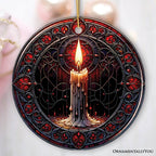 Candlelight for a Spine-Chilling Ambiance Stained Glass Style Ceramic Ornament, Halloween Themed Christmas Gift and Decor - Circle
