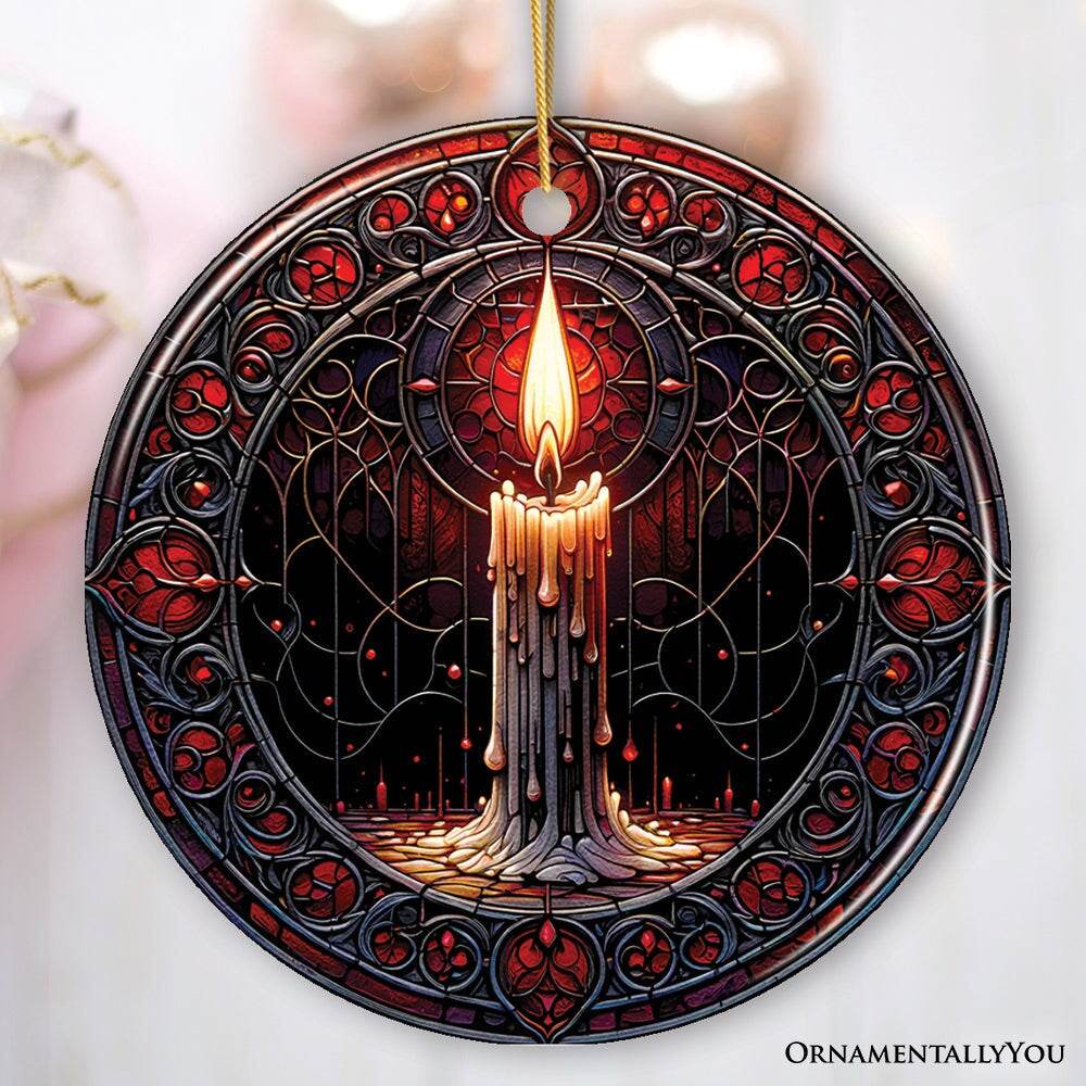 Candlelight for a Spine-Chilling Ambiance Stained Glass Style Ceramic Ornament, Halloween Themed Christmas Gift and Decor - Circle