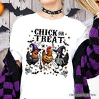 Chick or Treat Chicken T-Shirt, Funny Farmhouse Halloween Tee - White / XS