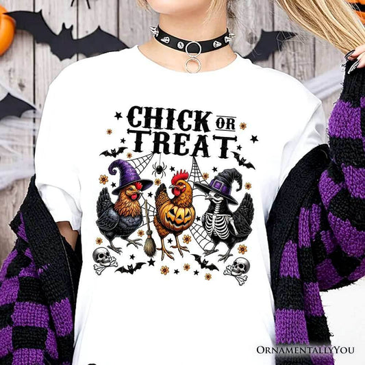 Chick or Treat Chicken T-Shirt, Funny Farmhouse Halloween Tee - White / XS